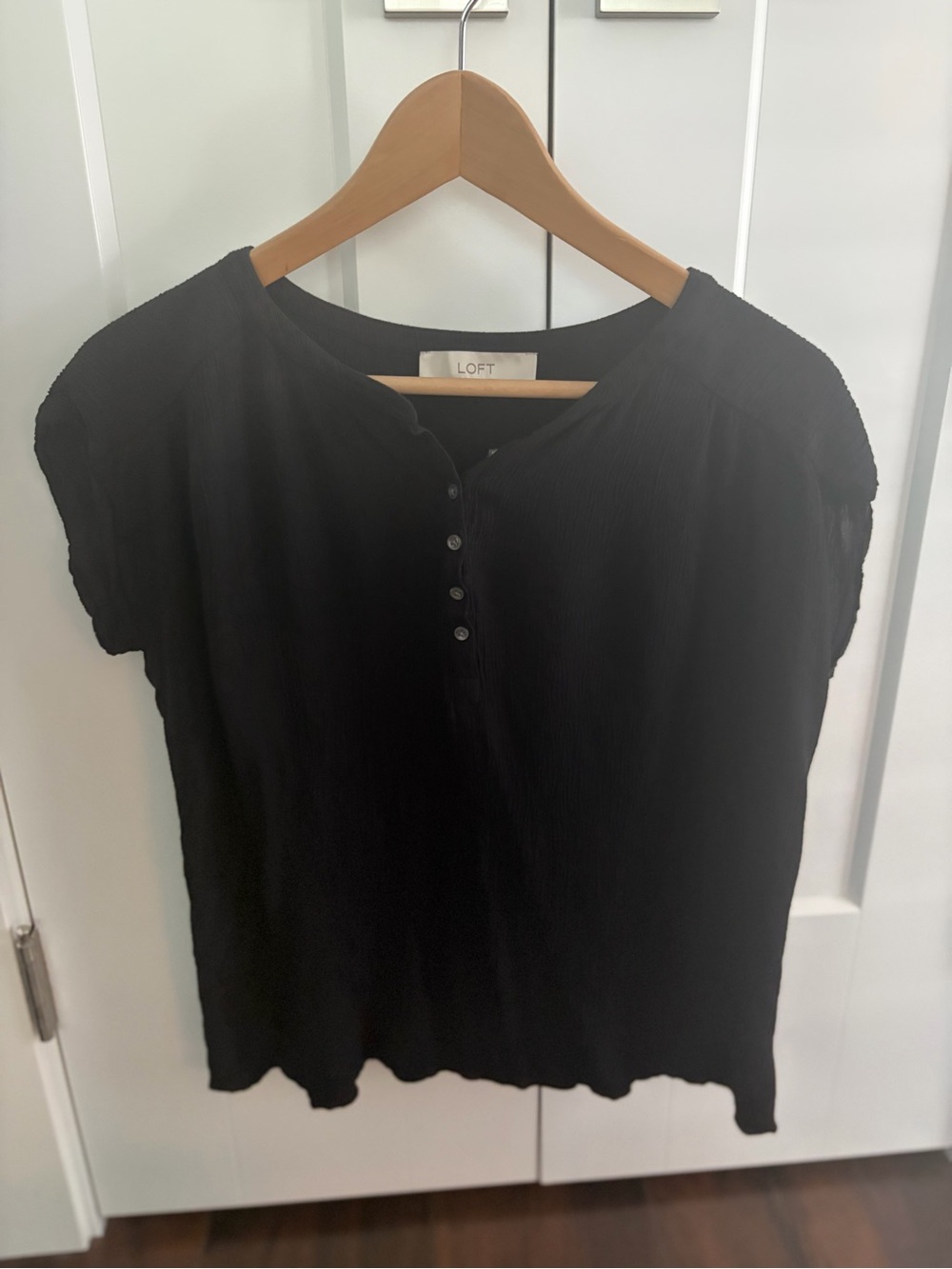 LOFT Mixed Media Black Short-Sleeve Henley Top